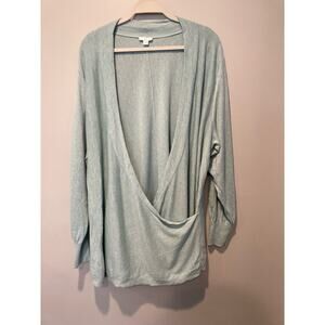 J.Jill Seamed Wrap Sweater Blouson Sleeves Pale Green Heather